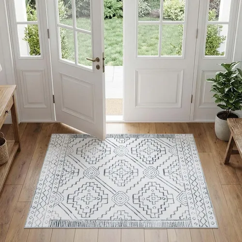 Vista 113 de jinchan - Tapete de pasillo marroquí de 2 x 6 pies con líneas, bohemio, lavable, para cocina, suave, geométrico, de lana sintética, antideslizante