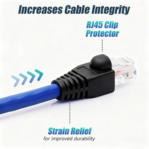 Vista 5 de Conector de cable Ethernet RJ45 de plástico blando Botas de alivio de tensión CAT5 CAT5E CAT6 CAT6E 100PCS (negro)
