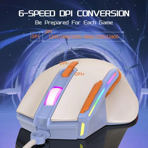 Vista 3 de MAGIC-REFINER M2 - Mouse para juegos con cable con 6 tipos de retroiluminación RGB, alta precisión ajustable, 12800 DPI, mouse de programación macro