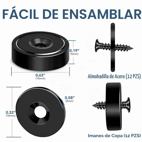 Vista 2 de MIKEDE - Paquete de 12 imanes de neodimio fuertes de 20 libras avellanados para pared Negro-1