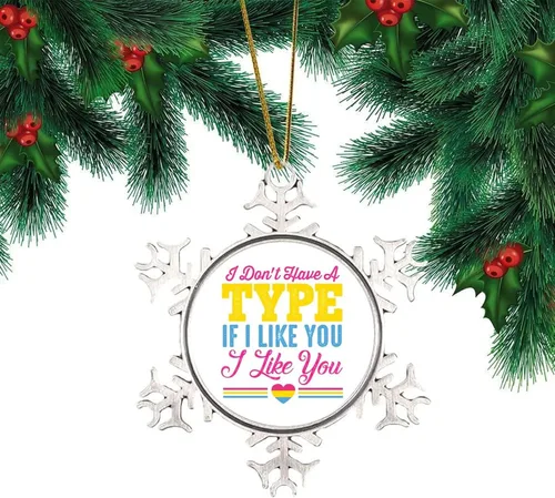 Vista 11 de Pansexual Bisexual LGBTQ Adorno de Navidad, adorno de metal con forma de copo de nieve Be Kind Kindness para árbol de Navidad, orgullo gay, LGBT
