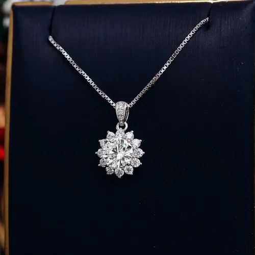 Vista 4 de ZYI Fashion Classic Moissanite Pendant necklace, 1.0ct s925 Sterling Silver Plated White Gold simulation Diamond necklace jewelry,Charm Moissanite