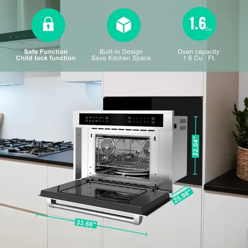 Vista 3 de GarveeHome Horno de convección de microondas de 30 pies, horno microondas integrado de 1.6 pies cúbicos con freidora de aire, puerta desplegable