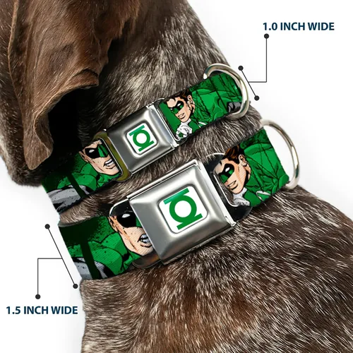 Vista 2 de Buckle-Down Collar de perro con hebilla de cinturón de seguridad, verde linterna verde brillante con texto, 1 pulgada de ancho, se adapta a cuello