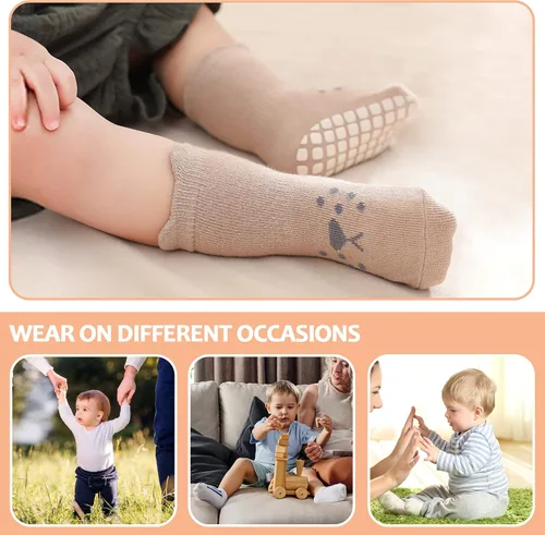 Vista 6 de TRUEHAN 5 pares de calcetines antideslizantes con puños para bebés, para niños y niñas