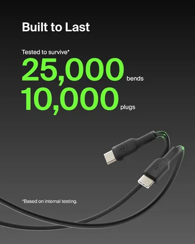 Vista 4 de Belkin BoostCharge - Cable USB-C a USB-C (1M/3.3 pies) para iPhone 17, iPhone 17 Pro, Samsung Galaxy S25, S24, Pixel 10 & 9, iPad Pro, Nintendo