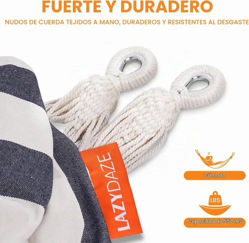 Vista 4 de Lazy Daze Hammocks Hamaca doble brasileña de algodón, hamaca portátil extragrande para acampar al aire libre con correas para árboles y bolsa
