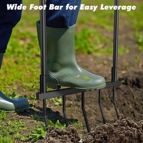 Vista 7 de Broadfork - Herramienta de jardín resistente, tenedor de 5 dientes anchos para jardinería, tenedor de jardín en forma de U para aflojar el suelo
