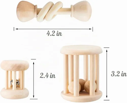 Vista 4 de KABASI Juguetes de madera de conejito de 3 piezas, conejillos de indias Estilo b