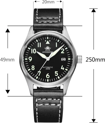 Vista 5 de ADDIESDIVE Reloj piloto para hombre automático de acero NH35A Movimiento Diver 200M esfera luminiscente