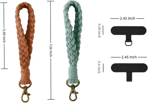 Vista 3 de 2 correas de muñeca para teléfono, cordón para teléfono celular, con 2 pestañas de amarre para teléfono, llavero de macramé hecho a mano, funda