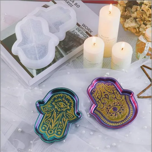 Vista 3 de iSuperb 2 moldes de resina de mano Hamsa, moldes de bandeja de almacenamiento de Fátima, moldes de silicona para moldes de fundición epoxi