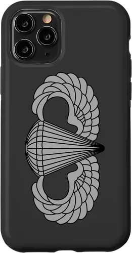 Vista 28 de Insignia básica de paracaidista para iPhone 14, alas de salto aerotransportadas, funda gris