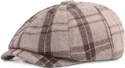 Vista 12 de Reyox Gorra unisex de algodón Newsboy 8 Panel Sombrero Cabbie Flat Cap Púrpura (Plaid Purple)