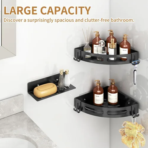 Vista 3 de JUYSON Estante esquinero de ducha para ducha interior, sin taladrar, organizador de acero inoxidable para baño con soporte para jabón, adhesivo de 2