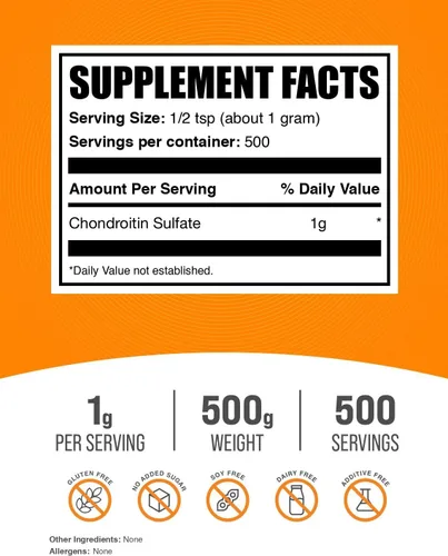 Vista 2 de BulkSupplements. com - Polvo de sulfato de condroitina - Suplemento de sulfato de condroitina, para apoyo articular, sin gluten, 0.04 oz por