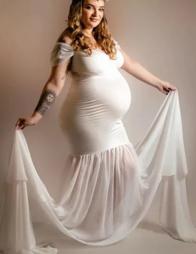 Vista 5 de ORQ Vestido de gasa de maternidad con hombros descubiertos para accesorios de fotos, vestido maxi de fotografía para sesión de fotos
