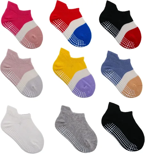 Vista 10 de J Poqobog Calcetines tobilleros antideslizantes para bebés, niños y niñas con suela antideslizante