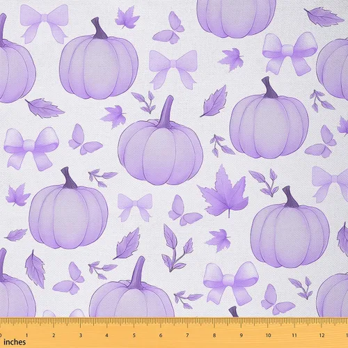 Vista 22 de The Yard - Tela con texto en inglés «Hello Fall», 36 pulgadas de largo x 59 pulgadas de ancho, hojas de árbol de calabaza otoñal, tela de tapicería
