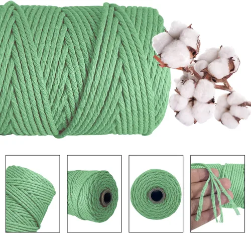 Vista 3 de Cordón de macramé de algodón natural de 0.118 in x 109 yardas de grosor, cuerda de algodón torcido de 4 hebras para macramé suave, color natural