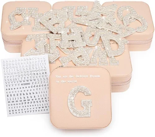 Vista 4 de 6 cajas de joyería de viaje personalizadas con 26 letras (A-Z) DIY tus letras personalizadas regalos femeninos mini cajas de joyería, aretes