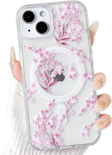 Vista 10 de NITITOP Funda magnética transparente compatible con iPhone 14 Plus/15 Plus, compatible con MagSafe lindas flores, hojas florales para mujeres