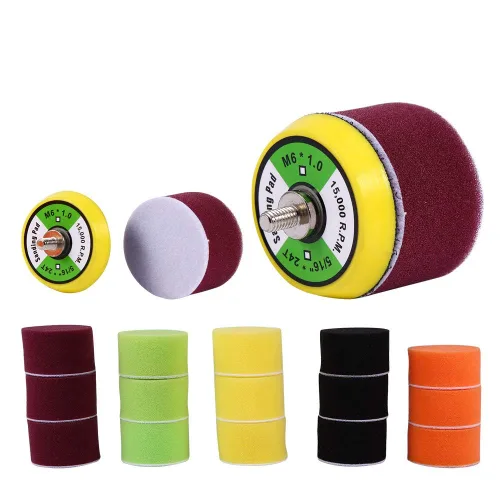 Vista 6 de Almohadillas de pulido, 16pcs 2" esponja plana pulidora Buff Pad Set para lijadora de aire adaptador de taladro pulidor de coche Thread-M6X1