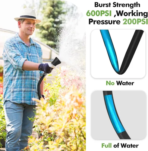 Vista 4 de SPECILITE Manguera de jardín de 3/4" 25 pies con boquilla de alto flujo, manguera de agua de goma híbrida flexible resistente para exteriores