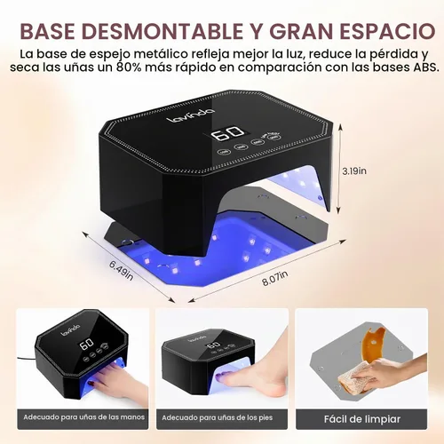 Vista 7 de Lavinda Lámpara de uñas LED UV de 54 W, luz de uñas de gel enchufable con pantalla LCD, 4 temporizadores, sensor automático, longitud de onda doble