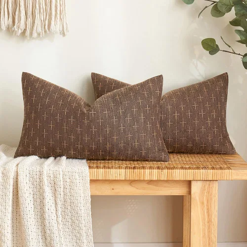 Vista 55 de MIULEE - Juego de 2 fundas de almohada decorativas de lino de arpillera, modernas, estilo campestre, rústicas, tejidas, con textura, para sofá, Gris