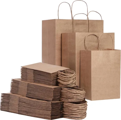 Vista 7 de FACEBAG Paquete de 90 bolsas de papel kraft negro con asas a granel, bolsas de regalo de varios tamaños para favores, comestibles, venta al por