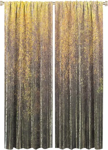 Vista 46 de Cortinas de abedul para sala de estar, niebla matutina en otoño, decoración del hogar, 42 x 45 pulgadas de largo
