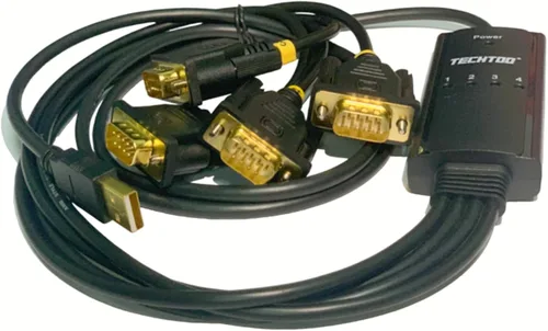 Vista 3 de TECHTOO Adaptador USB a Serial RS232 DB9 de 4 puertos USB a Seria Convertidor Serial Cable de 9 pines con tornillos de pulgar