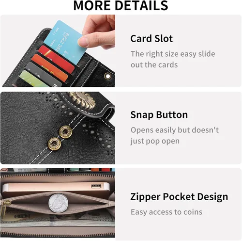 Vista 4 de SENDEFN Cartera de cuero para mujer, con bloqueo RFID, tarjetero para tarjetas de crédito, cartera de mano para mujer