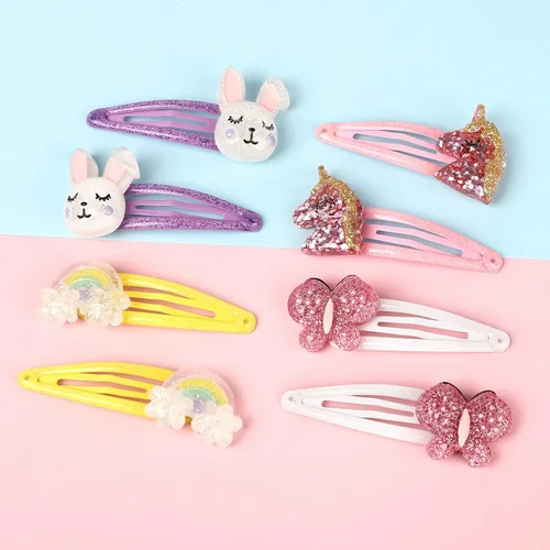 Vista 4 de Pinzas para el cabello con cierre de mariposa, arco iris, antideslizantes, accesorios para el cabello de unicornio brillante, accesorios