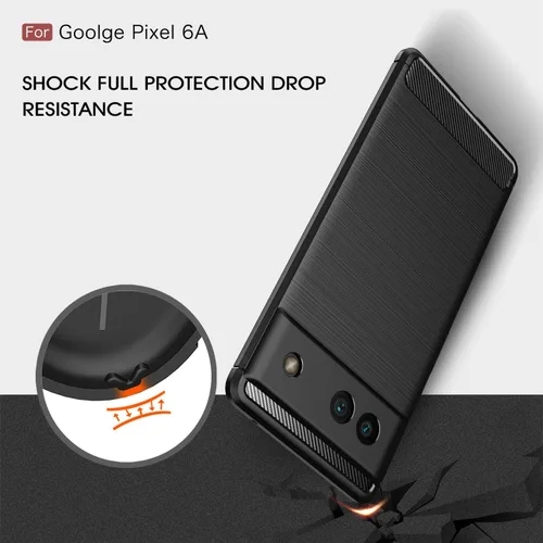 Vista 4 de Funda compatible con Google Pixel 6a, diseño de textura de fibra de carbono, absorción de golpes antiarañazos, ajuste delgado, color negro