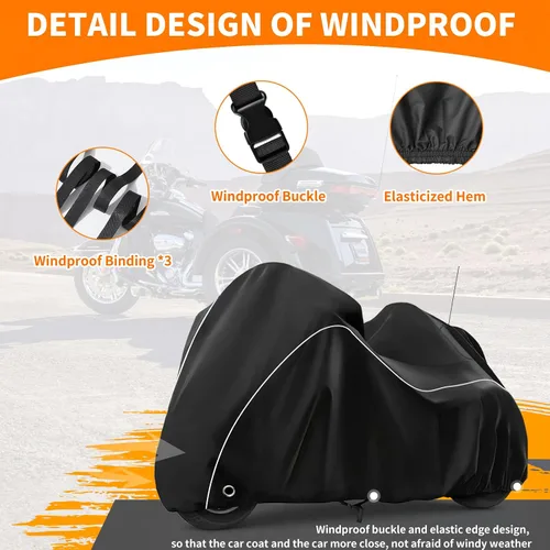Vista 4 de COVERVIN Trike - Funda impermeable para motocicleta de 3 ruedas para Harley Honda Goldwing Freewheeler Tri Glide Ultra, con cremallera de antena