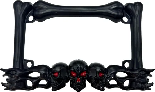 Vista 4 de Marco de matrícula de motocicleta de calavera resistente, se adapta a placas estándar de 7 x 4 pulgadas, compatible con Cruiser, Dual