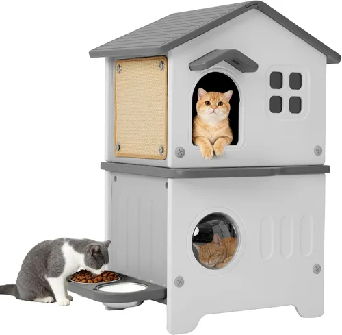 Vista 11 de Rockever Casa para gatos al aire libre con forro aislante, casas para gatos 100% aisladas para invierno al aire libre, casa de gato impermeable de 2