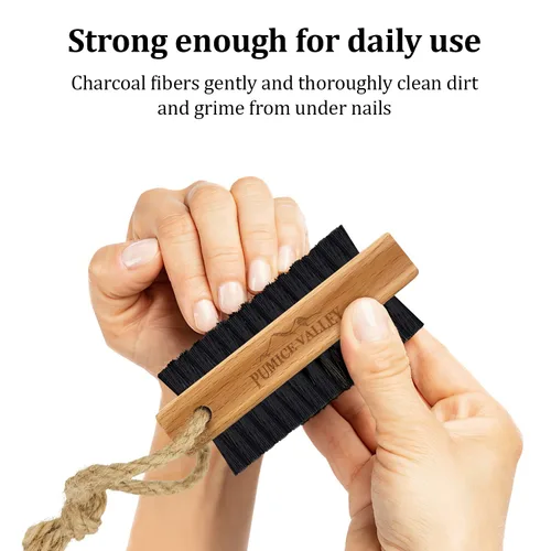 Vista 8 de Cepillo de uñas de madera con cerdas de carbón de nylon y cuerda para colgar - Cepillo de uñas de doble cara para frotar uñas de dedos y pies
