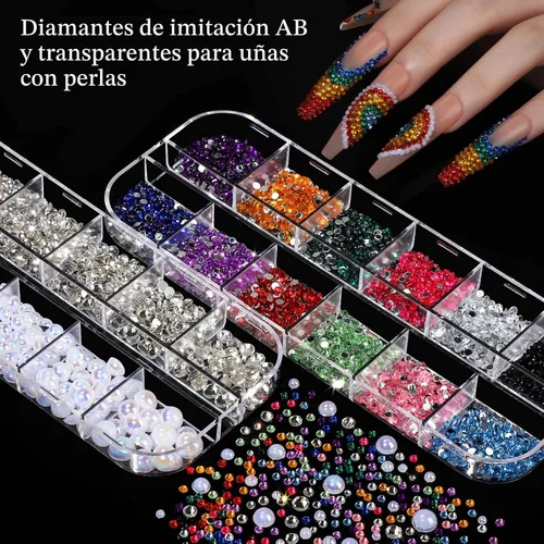 Vista 6 de FANDAMEI Dijes para uñas, kit de diamantes de imitación para uñas con 8 cajas de gemas para uñas, dijes 3D para uñas, diamantes de imitación