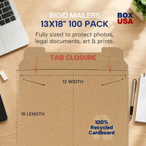 Vista 2 de BOX USA Sobres rígidos de 13 x 18 pulgadas (paquete de 100) – Sobres de cartón para carteles, fotos, materiales de presentación – Mantente plano