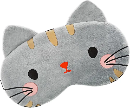 Vista 7 de WLLHYF Linda máscara de ojos para dormir, suave felpa con dibujos animados de gato, cómoda cubierta de ojos de animales, divertida y novedosa sombra