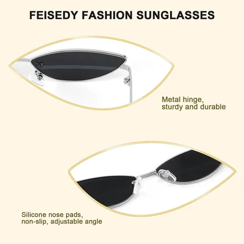 Vista 72 de FEISEDY Gafas de sol de diseñador de moda Retro pequeños pétalos forma arco templo diseño B2298