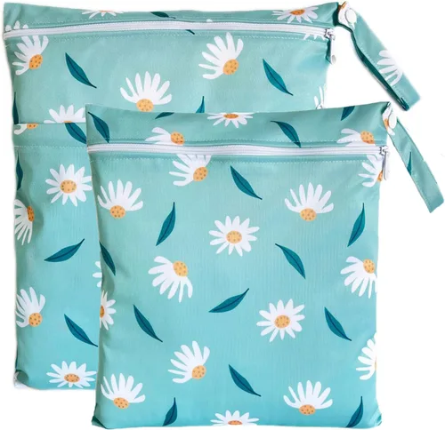 Vista 12 de Bolsa para pañales de tela, 2 bolsas impermeables y reutilizables con bolsillos con cremallera, lavable, reutilizable para viajes, playa, piscina