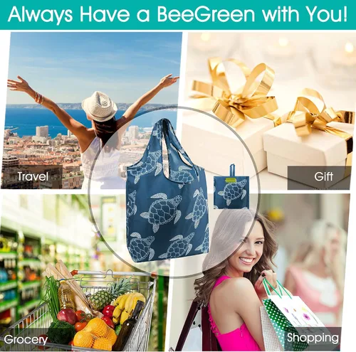 Vista 6 de BeeGreen Bolsas de compras reutilizables para comestibles, bolsas de compras con bolsa extra grande de 50 libras con bonito patrón de tortugas