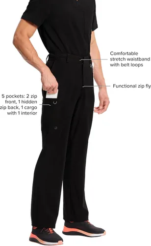 Vista 4 de Cherokee Infinity Hombre Scrubs Pantalón Fly Front CK200A Negro