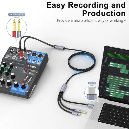 Vista 3 de [Usado] USB C 0.138 in y Lightning a Dual 0.250 in 1/4" TS Mono Stereo Y-Cable, 3 en 1 Dual 1/4 pulgadas Cable de audio compatible