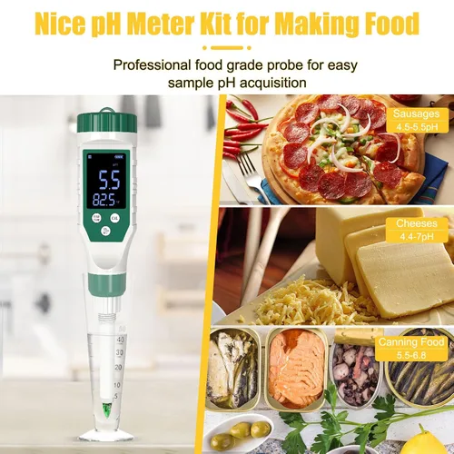 Vista 6 de Medidor digital de pH para alimentos, probador de pH de alimentos con sonda de pH de alta precisión para masa madre y pan, medidor de pH