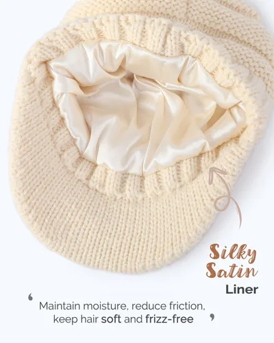 Vista 3 de Hat Hut Gorros de invierno para mujeres y hombres, con forro de satén, gorro de invierno para mujer, gorro con visera de ala